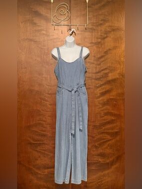 REWASH Sleeveless Ankle Length Denim Jumpsuit Womens M Cotton Chambray Belted